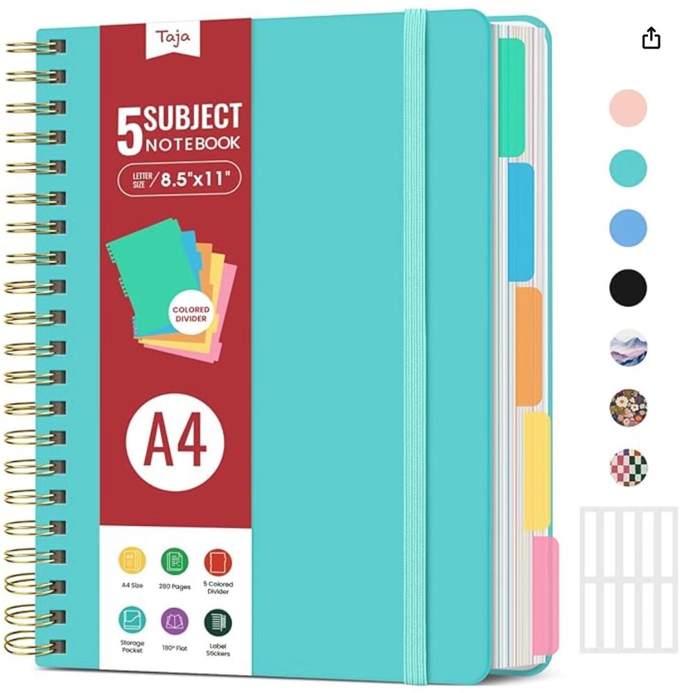 Hardcover Spiral Journal Notebooks for Work With Removable Dividers & Tabs